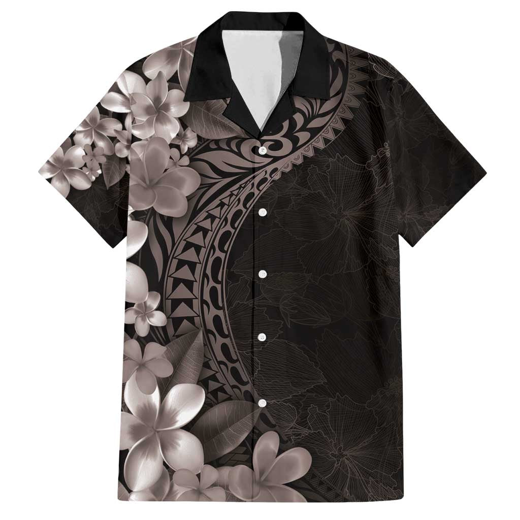 Hawaiian Plumeria-Polynesian Art Tattoo Grayscale Color Family Matching Puletasi and Hawaiian Shirt LT03 Dad's Shirt - Short Sleeve Gray - Polynesian Pride