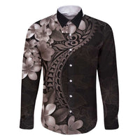 Hawaiian Plumeria-Polynesian Art Tattoo Grayscale Color Family Matching Puletasi and Hawaiian Shirt LT03 Dad's Shirt - Long Sleeve Gray - Polynesian Pride