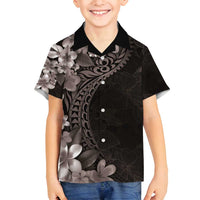 Hawaiian Plumeria-Polynesian Art Tattoo Grayscale Color Family Matching Puletasi and Hawaiian Shirt LT03 Son's Shirt Gray - Polynesian Pride