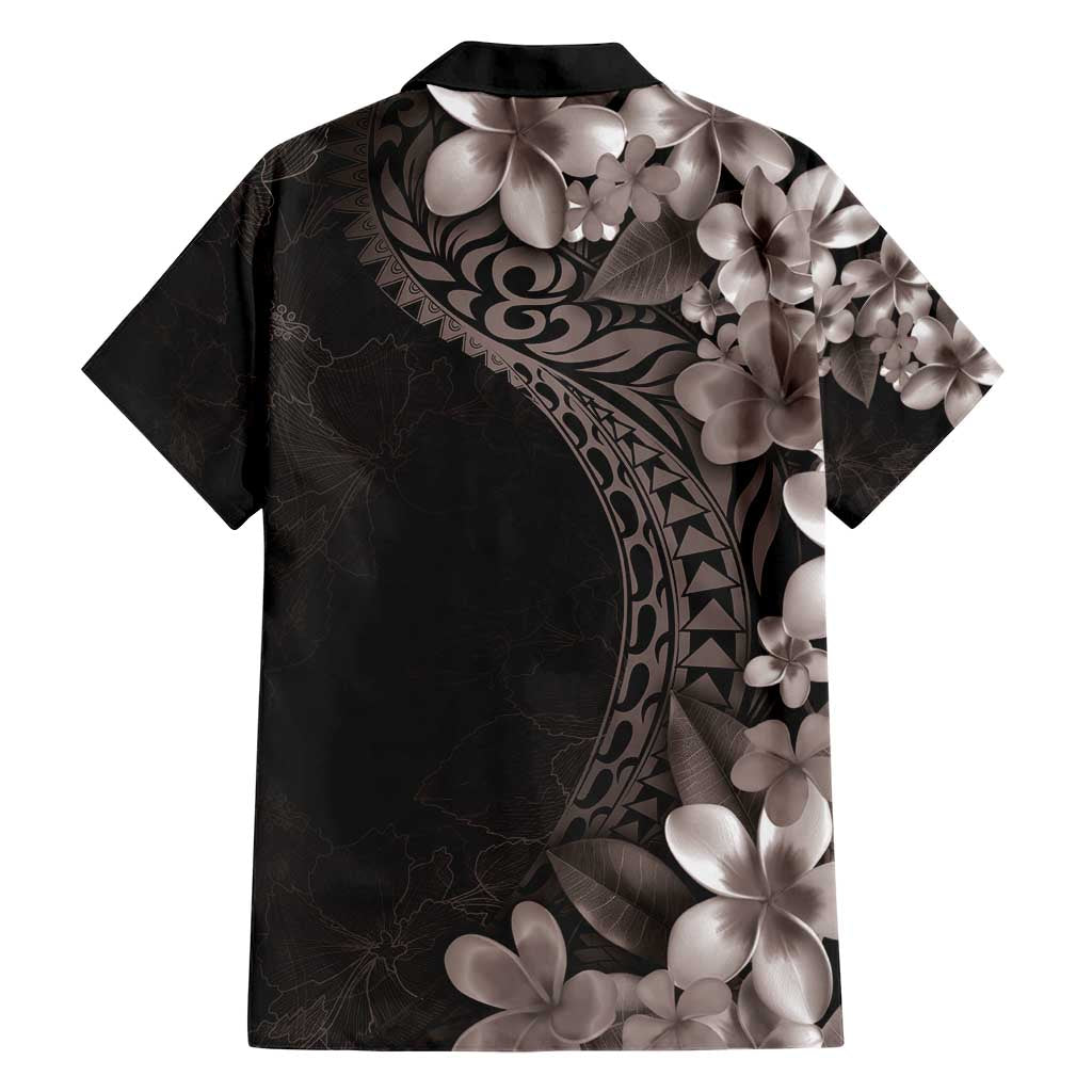 Hawaiian Plumeria-Polynesian Art Tattoo Grayscale Color Family Matching Short Sleeve Bodycon Dress and Hawaiian Shirt LT03 - Polynesian Pride