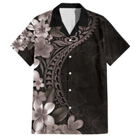 Hawaiian Plumeria-Polynesian Art Tattoo Grayscale Color Family Matching Summer Maxi Dress and Hawaiian Shirt LT03 Dad's Shirt - Short Sleeve Gray - Polynesian Pride
