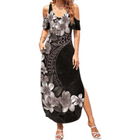 Hawaiian Plumeria-Polynesian Art Tattoo Grayscale Color Family Matching Summer Maxi Dress and Hawaiian Shirt LT03 Mom's Dress Gray - Polynesian Pride