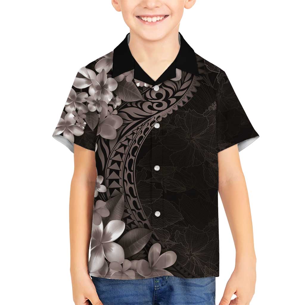 Hawaiian Plumeria-Polynesian Art Tattoo Grayscale Color Family Matching Summer Maxi Dress and Hawaiian Shirt LT03 Son's Shirt Gray - Polynesian Pride