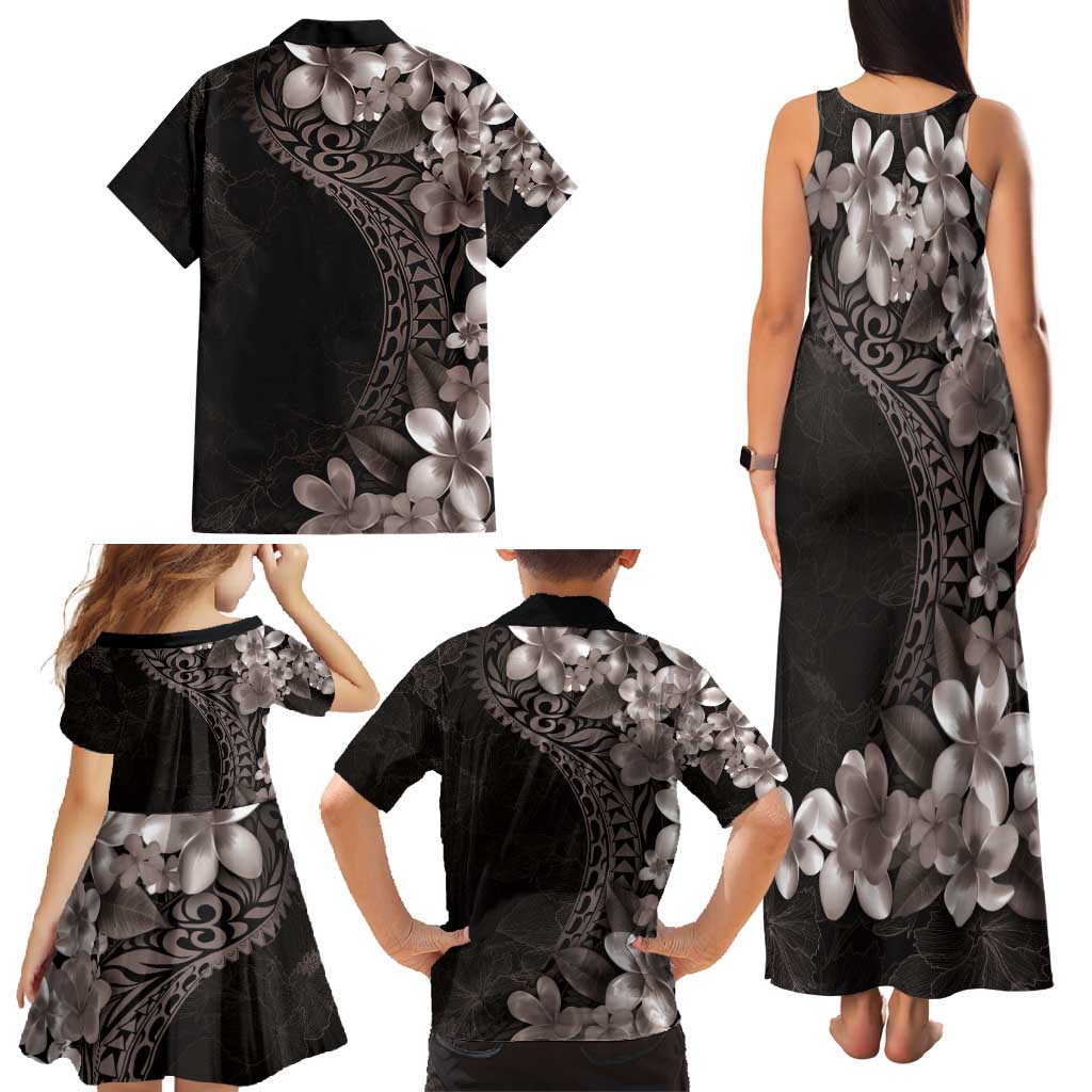 Hawaiian Plumeria-Polynesian Art Tattoo Grayscale Color Family Matching Tank Maxi Dress and Hawaiian Shirt LT03 - Polynesian Pride