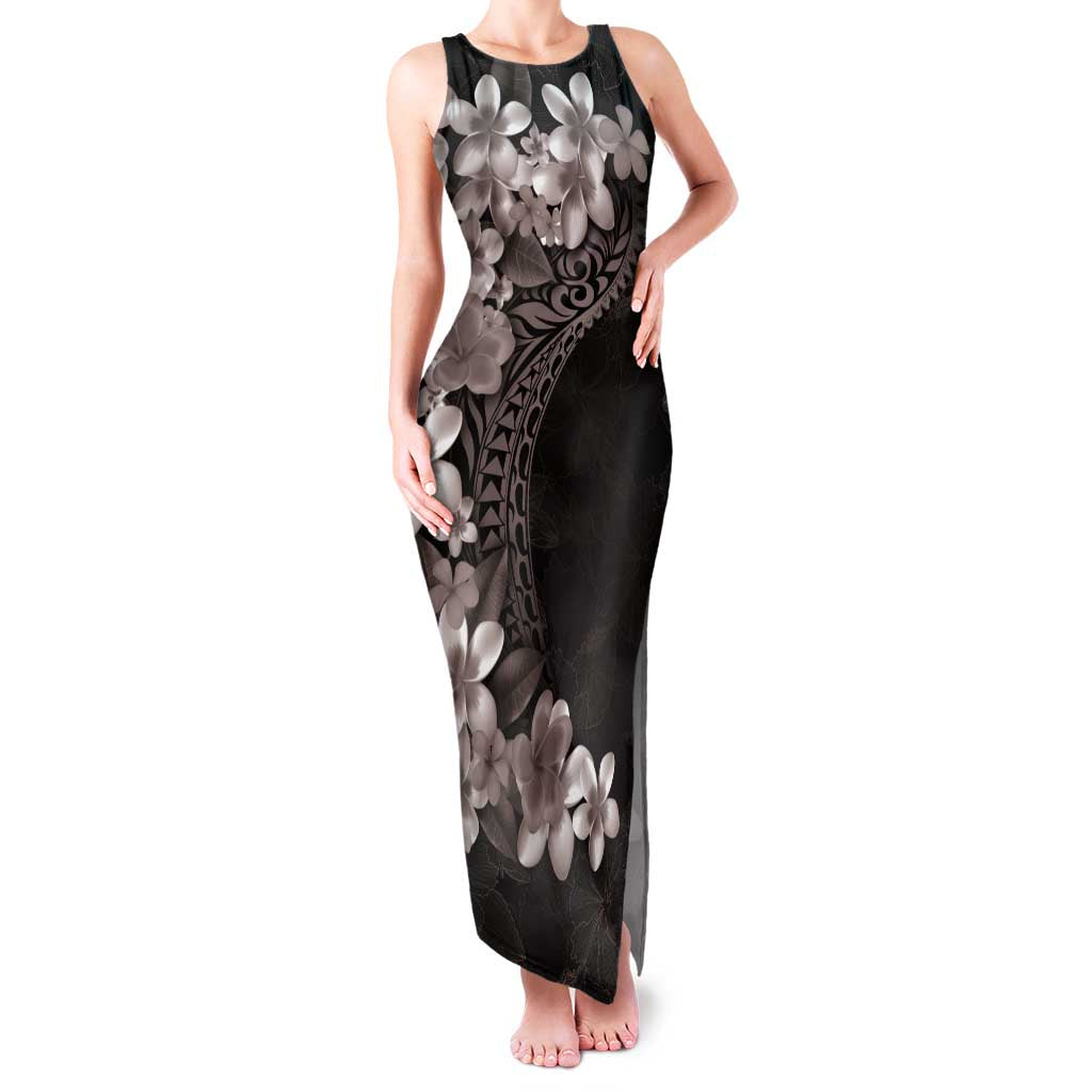 Hawaiian Plumeria-Polynesian Art Tattoo Grayscale Color Family Matching Tank Maxi Dress and Hawaiian Shirt LT03 Mom's Dress Gray - Polynesian Pride