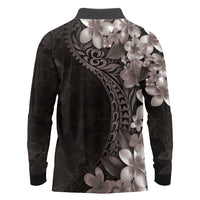 Hawaiian Plumeria-Polynesian Art Tattoo Grayscale Color Long Sleeve Polo Shirt