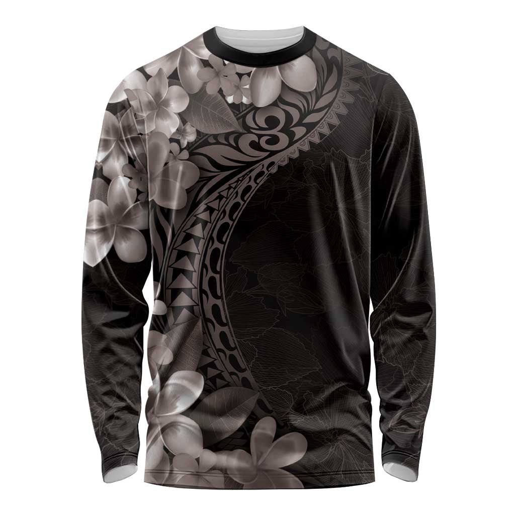 Hawaiian Plumeria-Polynesian Art Tattoo Grayscale Color Long Sleeve Shirt