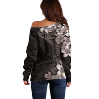 Hawaiian Plumeria-Polynesian Art Tattoo Grayscale Color Off Shoulder Sweater LT03 - Polynesian Pride
