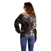 Hawaiian Plumeria-Polynesian Art Tattoo Grayscale Color Off Shoulder Sweater LT03 - Polynesian Pride