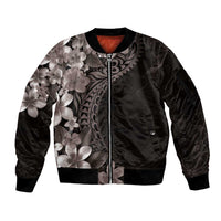 Hawaiian Plumeria-Polynesian Art Tattoo Grayscale Color Sleeve Zip Bomber Jacket