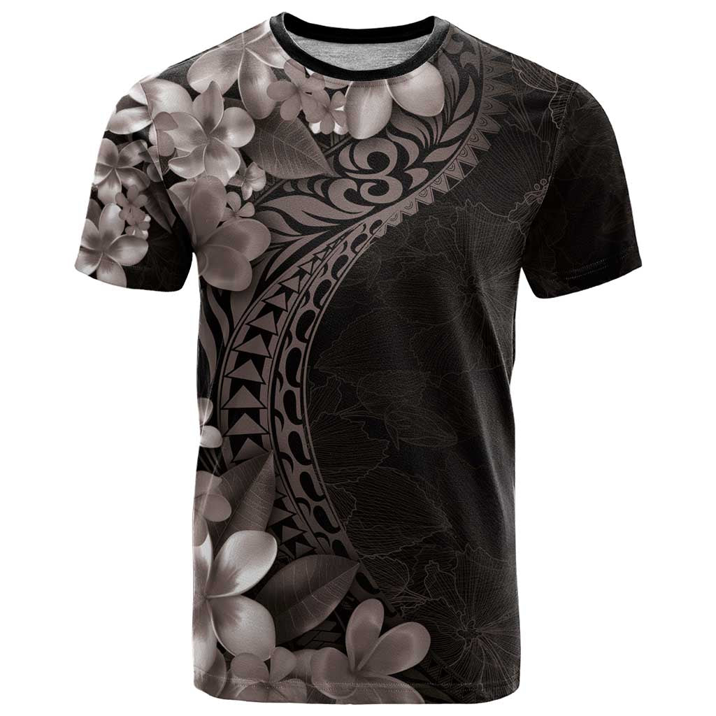Hawaiian Plumeria-Polynesian Art Tattoo Grayscale Color T Shirt
