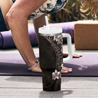 Hawaiian Plumeria-Polynesian Art Tattoo Grayscale Color Tumbler With Handle