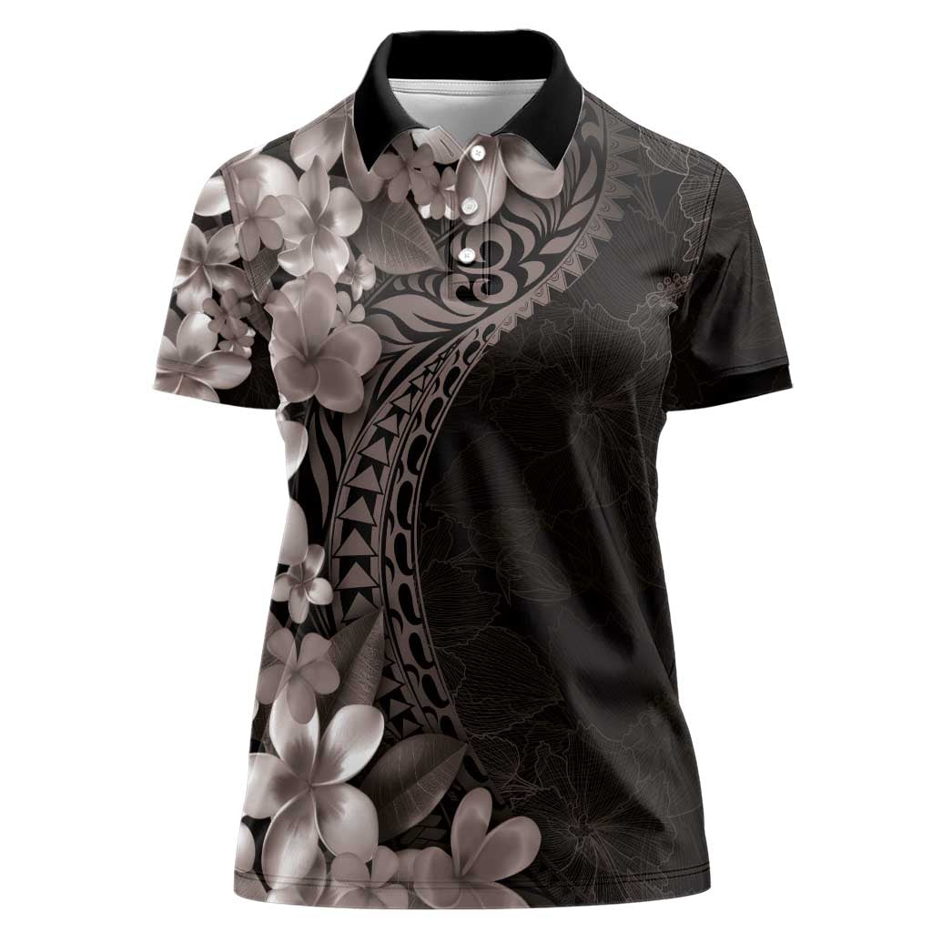 Hawaiian Plumeria-Polynesian Art Tattoo Grayscale Color Women Polo Shirt