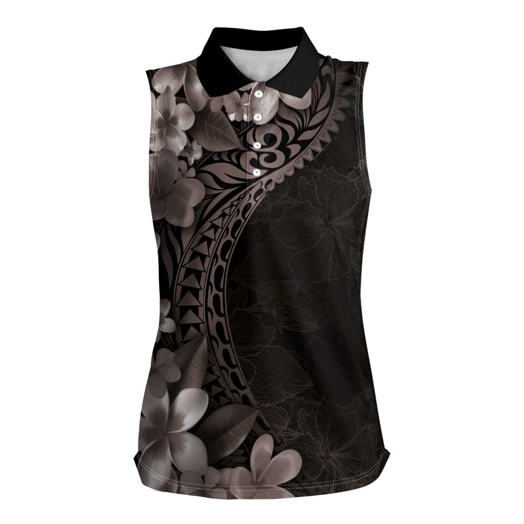 Hawaiian Plumeria-Polynesian Art Tattoo Grayscale Color Women Sleeveless Polo Shirt