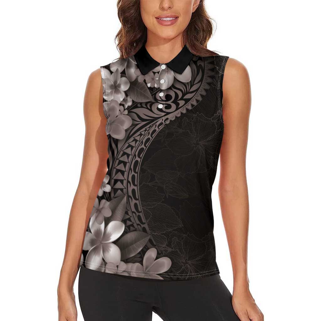 Hawaiian Plumeria-Polynesian Art Tattoo Grayscale Color Women Sleeveless Polo Shirt