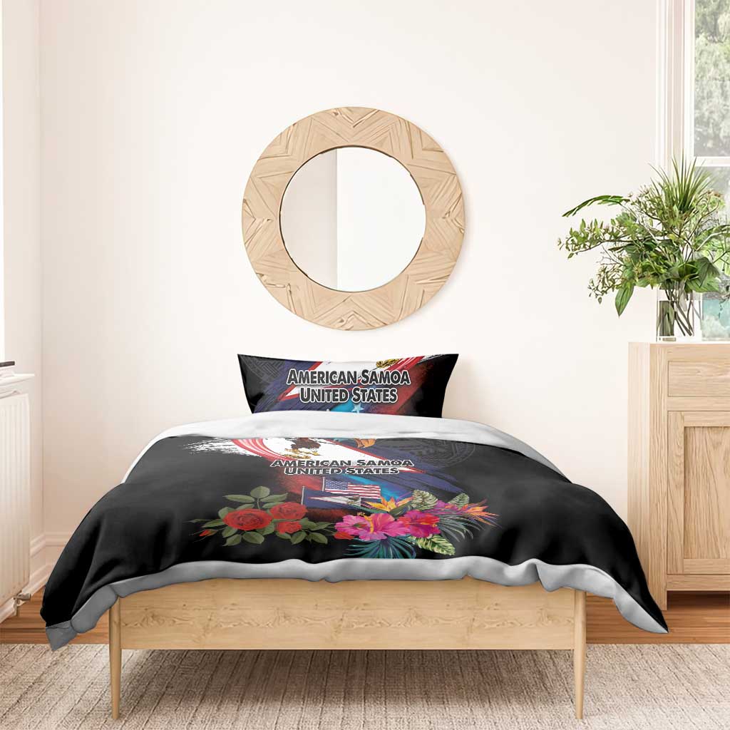American Samoa and United States Together Bedding Set National Flag with Eagle-Hibiscus and Rose