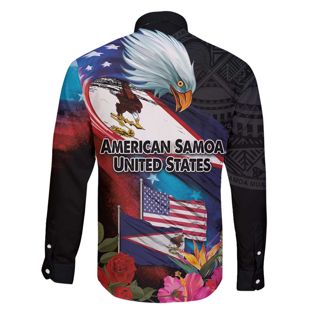 American Samoa and United States Together Family Matching Long Sleeve Bodycon Dress and Hawaiian Shirt National Flag with Eagle-Hibiscus and Rose LT03 - Polynesian Pride