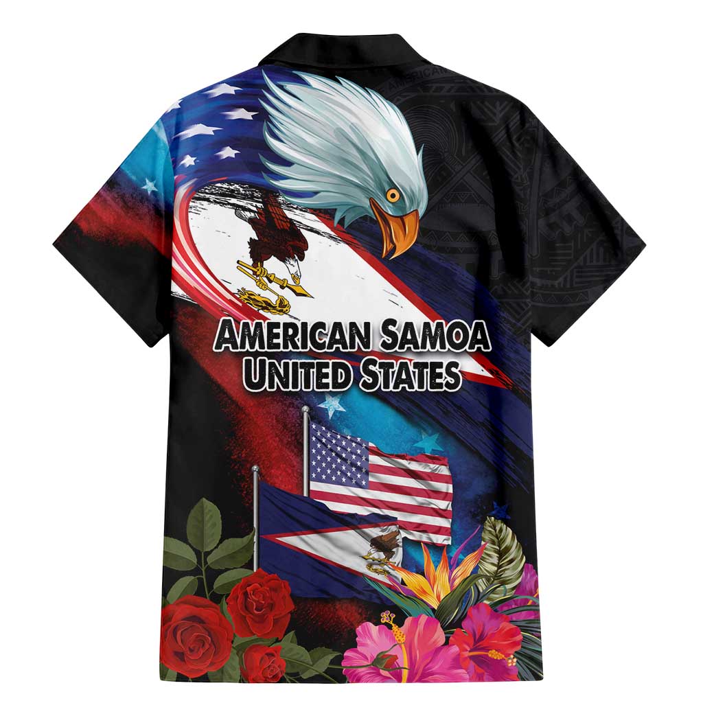 American Samoa and United States Together Family Matching Mermaid Dress and Hawaiian Shirt National Flag with Eagle-Hibiscus and Rose LT03 - Polynesian Pride