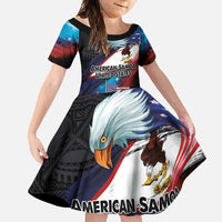 American Samoa and United States Together Family Matching Off Shoulder Maxi Dress and Hawaiian Shirt National Flag with Eagle-Hibiscus and Rose LT03 Daughter's Dress Black - Polynesian Pride