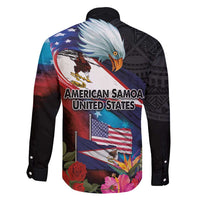 American Samoa and United States Together Family Matching Off Shoulder Maxi Dress and Hawaiian Shirt National Flag with Eagle-Hibiscus and Rose LT03 - Polynesian Pride