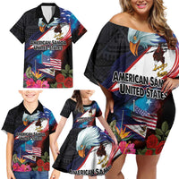 American Samoa and United States Together Family Matching Off Shoulder Short Dress and Hawaiian Shirt National Flag with Eagle-Hibiscus and Rose LT03 - Polynesian Pride