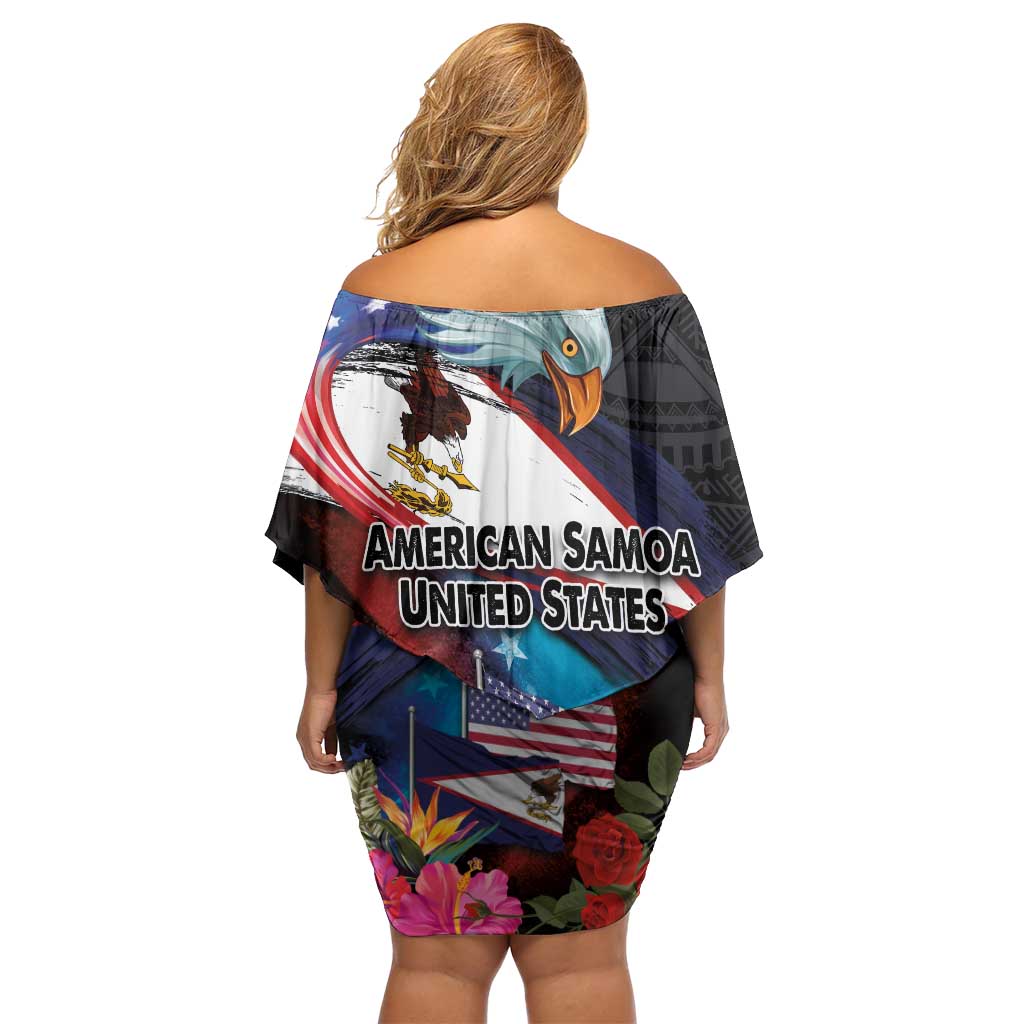 American Samoa and United States Together Family Matching Off Shoulder Short Dress and Hawaiian Shirt National Flag with Eagle-Hibiscus and Rose LT03 - Polynesian Pride