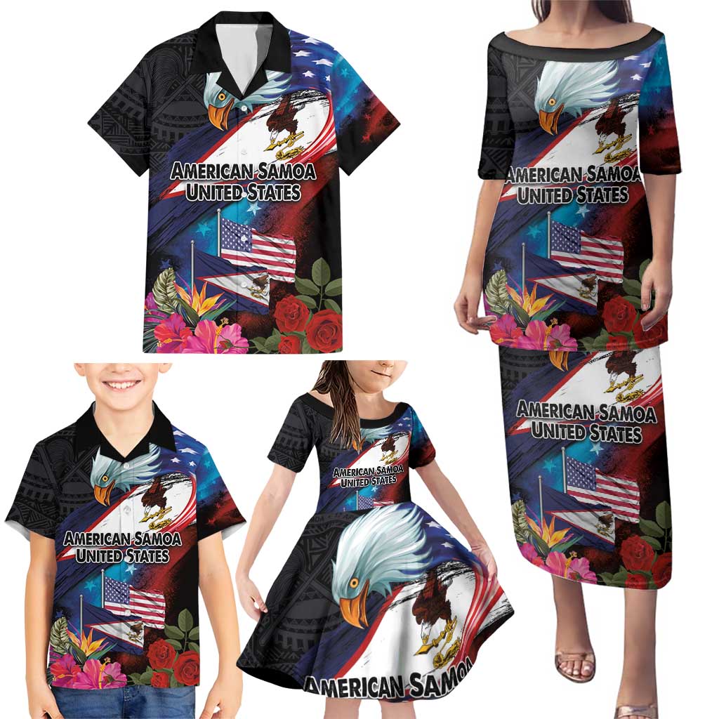 American Samoa and United States Together Family Matching Puletasi and Hawaiian Shirt National Flag with Eagle-Hibiscus and Rose LT03 - Polynesian Pride