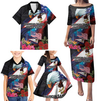 American Samoa and United States Together Family Matching Puletasi and Hawaiian Shirt National Flag with Eagle-Hibiscus and Rose LT03 - Polynesian Pride