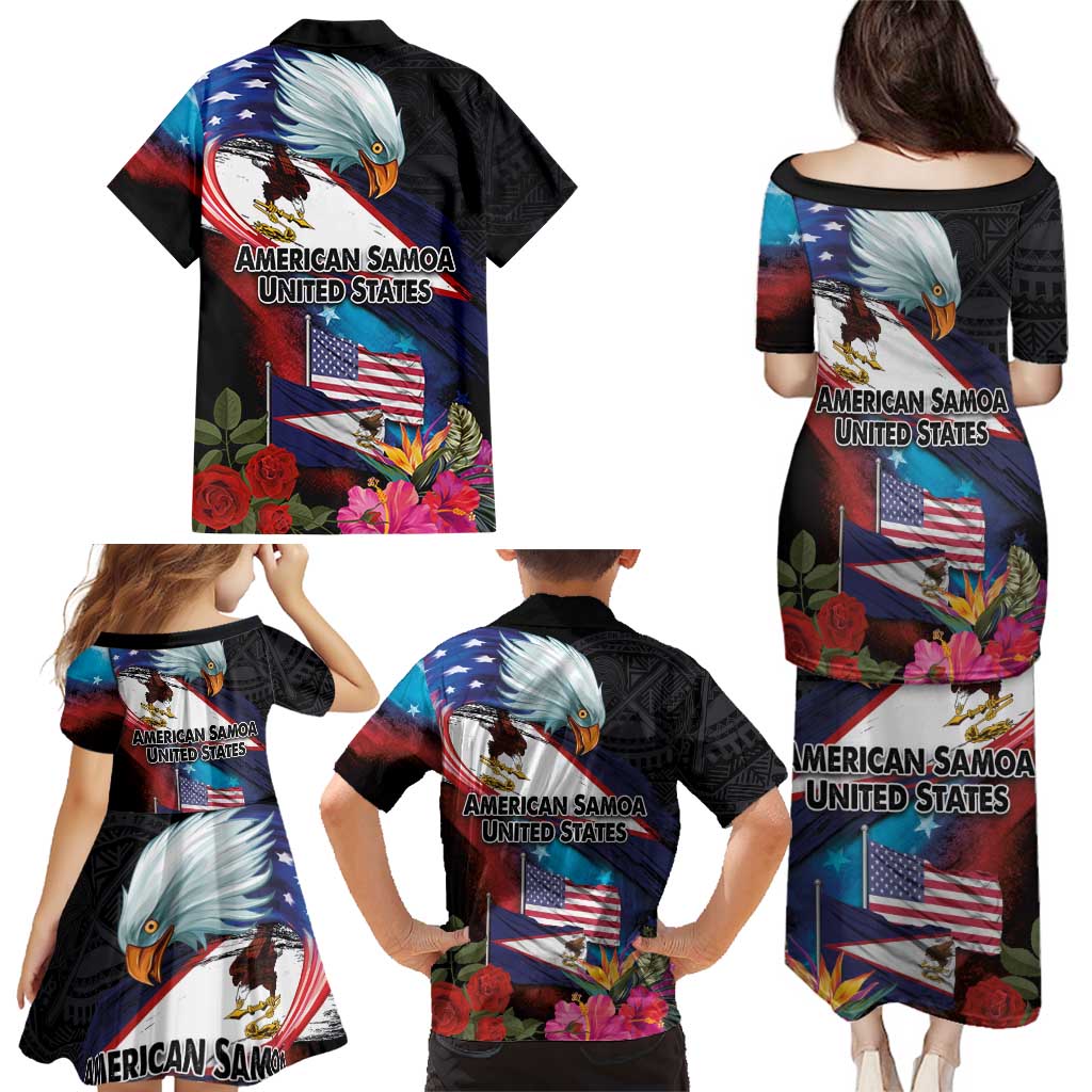 American Samoa and United States Together Family Matching Puletasi and Hawaiian Shirt National Flag with Eagle-Hibiscus and Rose LT03 - Polynesian Pride