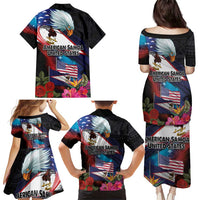 American Samoa and United States Together Family Matching Puletasi and Hawaiian Shirt National Flag with Eagle-Hibiscus and Rose LT03 - Polynesian Pride