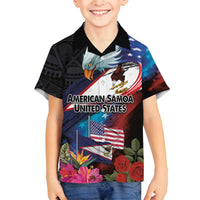 American Samoa and United States Together Family Matching Puletasi and Hawaiian Shirt National Flag with Eagle-Hibiscus and Rose LT03 Son's Shirt Black - Polynesian Pride