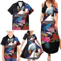 American Samoa and United States Together Family Matching Summer Maxi Dress and Hawaiian Shirt National Flag with Eagle-Hibiscus and Rose LT03 - Polynesian Pride