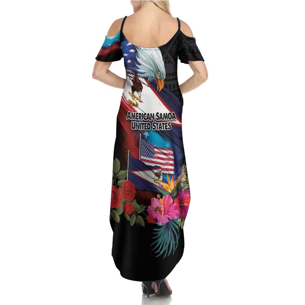American Samoa and United States Together Family Matching Summer Maxi Dress and Hawaiian Shirt National Flag with Eagle-Hibiscus and Rose LT03 - Polynesian Pride