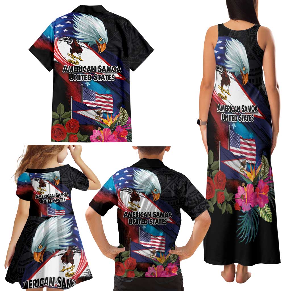 American Samoa and United States Together Family Matching Tank Maxi Dress and Hawaiian Shirt National Flag with Eagle-Hibiscus and Rose LT03 - Polynesian Pride