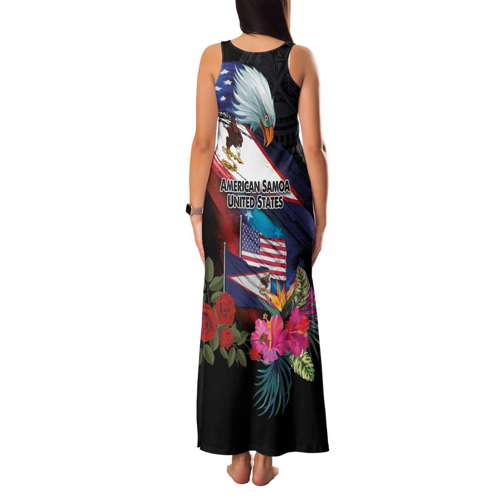 American Samoa and United States Together Family Matching Tank Maxi Dress and Hawaiian Shirt National Flag with Eagle-Hibiscus and Rose LT03 - Polynesian Pride