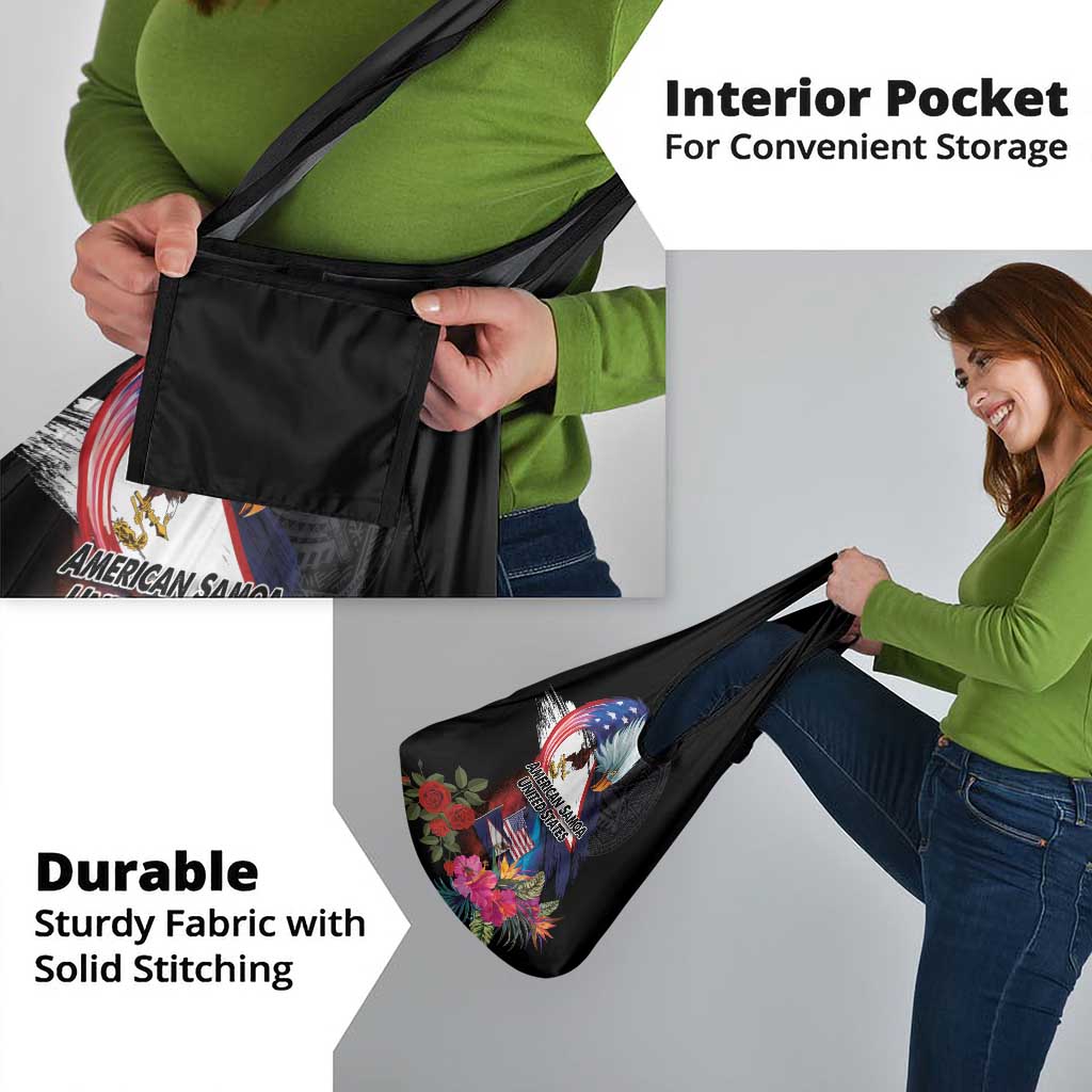 American Samoa and United States Together Grocery Bag National Flag with Eagle-Hibiscus and Rose