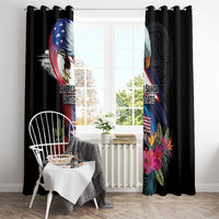 American Samoa and United States Together Window Curtain National Flag with Eagle-Hibiscus and Rose
