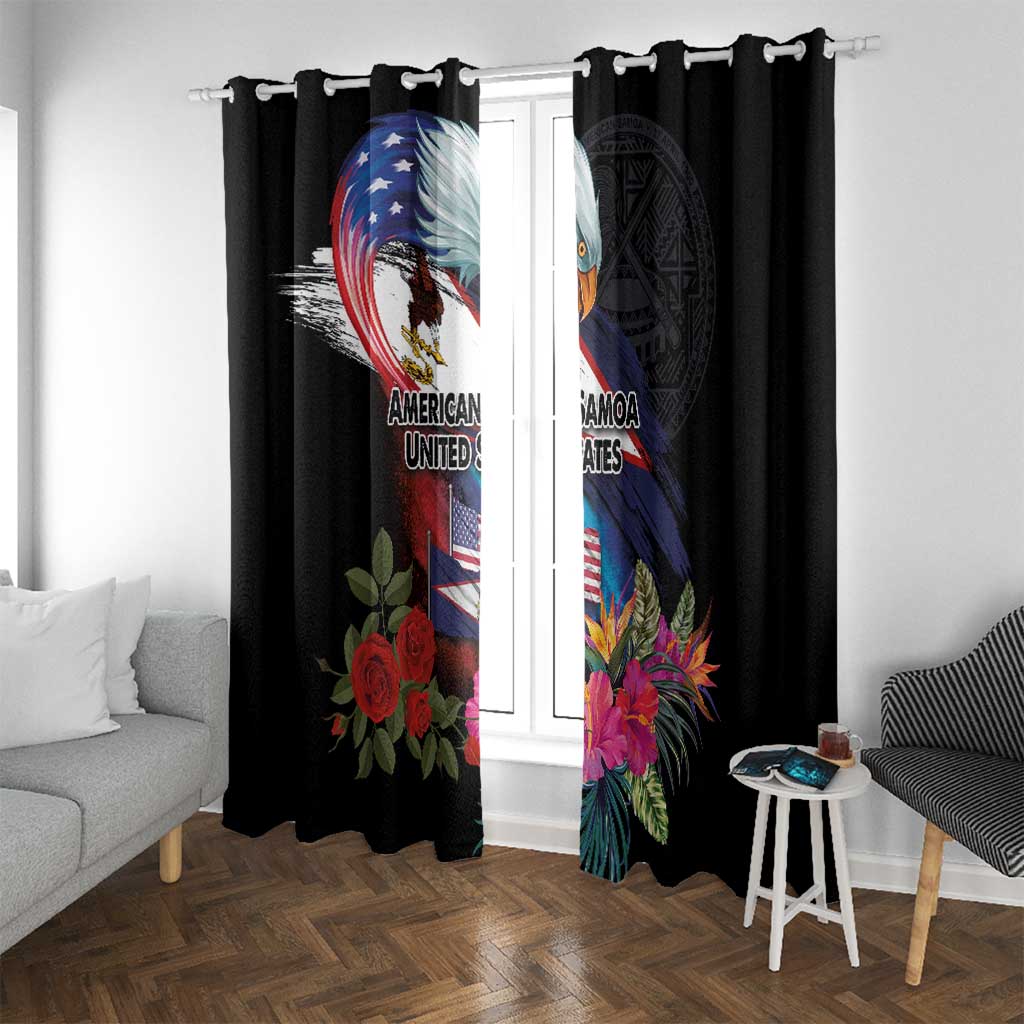American Samoa and United States Together Window Curtain National Flag with Eagle-Hibiscus and Rose