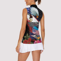 American Samoa and United States Together Women Sleeveless Polo Shirt National Flag with Eagle-Hibiscus and Rose LT03 - Polynesian Pride