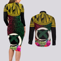 Vanuatu 44th Anniversary Independence Day Couples Matching Long Sleeve Bodycon Dress and Long Sleeve Button Shirt Boars Tusk and Namele Plant LT03