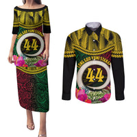 Vanuatu 44th Anniversary Independence Day Couples Matching Puletasi and Long Sleeve Button Shirt Boars Tusk and Namele Plant LT03