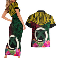 Vanuatu 44th Anniversary Independence Day Couples Matching Short Sleeve Bodycon Dress and Hawaiian Shirt Boars Tusk and Namele Plant LT03 - Polynesian Pride