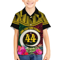 Vanuatu 44th Anniversary Independence Day Family Matching Off The Shoulder Long Sleeve Dress and Hawaiian Shirt Boars Tusk and Namele Plant LT03 Son's Shirt Black - Polynesian Pride
