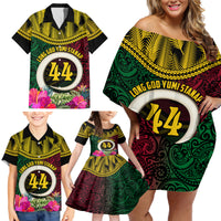 Vanuatu 44th Anniversary Independence Day Family Matching Off Shoulder Short Dress and Hawaiian Shirt Boars Tusk and Namele Plant LT03 - Polynesian Pride