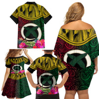 Vanuatu 44th Anniversary Independence Day Family Matching Off Shoulder Short Dress and Hawaiian Shirt Boars Tusk and Namele Plant LT03 - Polynesian Pride