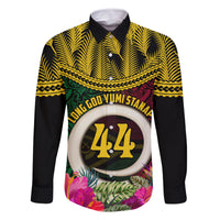 Vanuatu 44th Anniversary Independence Day Family Matching Off Shoulder Short Dress and Hawaiian Shirt Boars Tusk and Namele Plant LT03 Dad's Shirt - Long Sleeve Black - Polynesian Pride