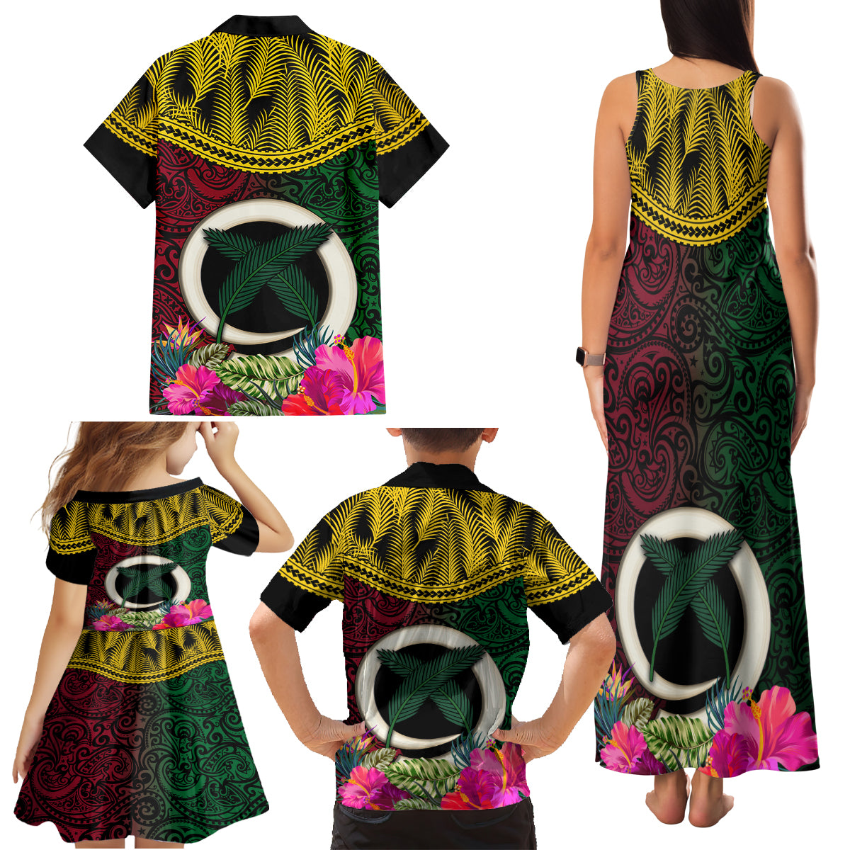 Vanuatu 44th Anniversary Independence Day Family Matching Tank Maxi Dress and Hawaiian Shirt Boars Tusk and Namele Plant LT03 - Polynesian Pride