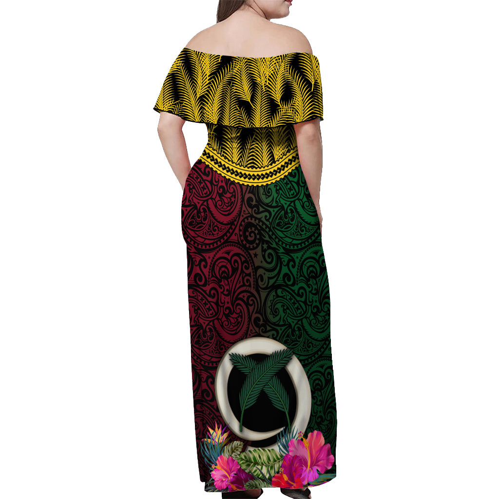 Vanuatu 44th Anniversary Independence Day Off Shoulder Maxi Dress Boars Tusk and Namele Plant LT03