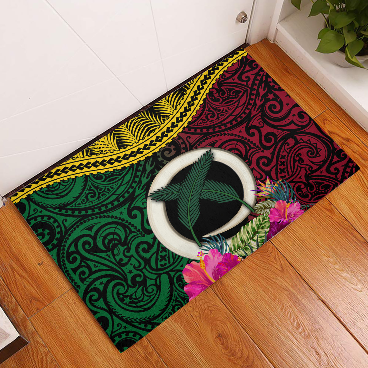 Vanuatu 44th Anniversary Independence Day Rubber Doormat Boars Tusk and Namele Plant LT03