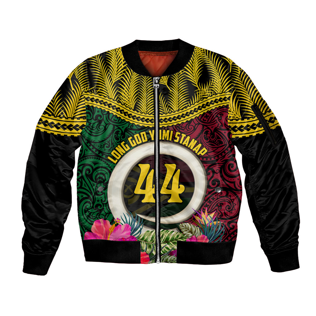 Vanuatu 44th Anniversary Independence Day Sleeve Zip Bomber Jacket Boars Tusk and Namele Plant LT03
